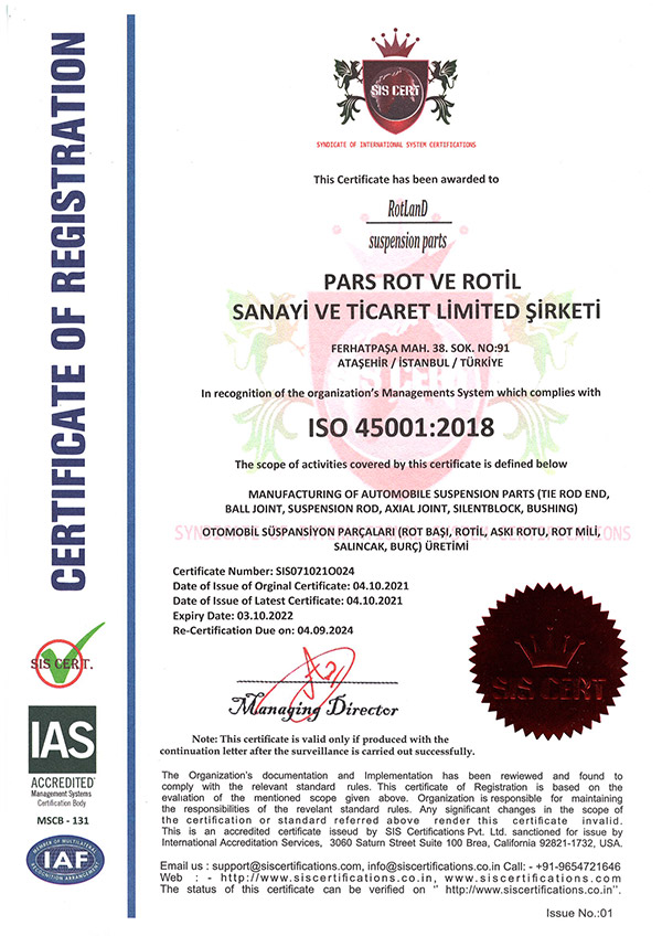 Pars Rot ve Rotil - ISO 45001